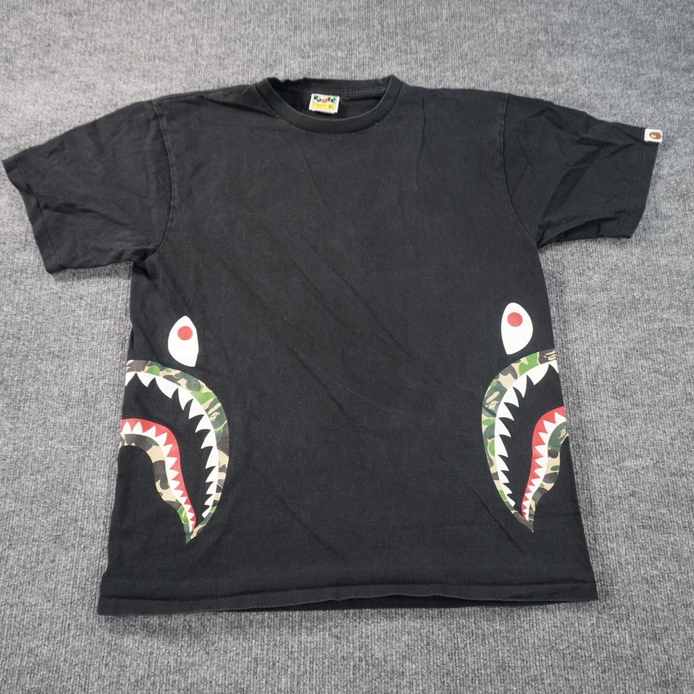 A Bathing Ape T-Shirt Mens XL Black Shark Face ABC Camo Side Graphic Tee